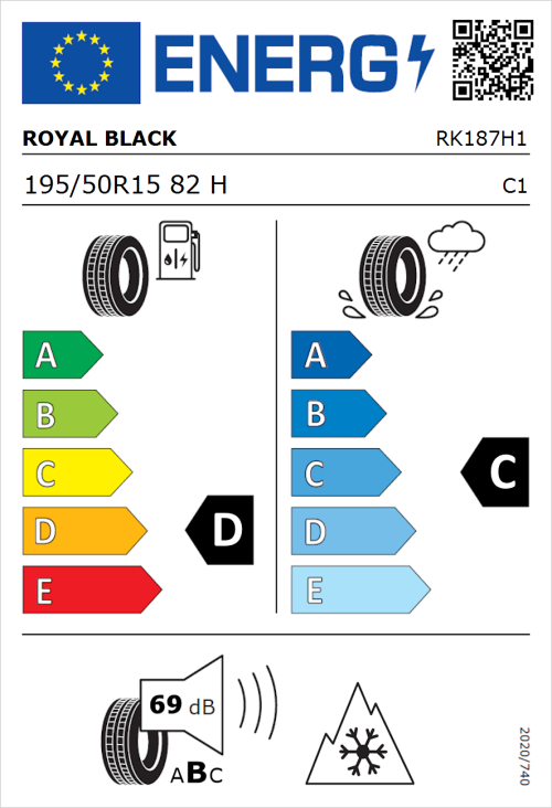 Tyre Label for Royal Black Winter 195/50R15 82H