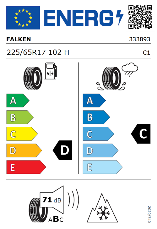 Tyre Label for Falken Wildpeak A/T AT3WA 225/65R17 102H