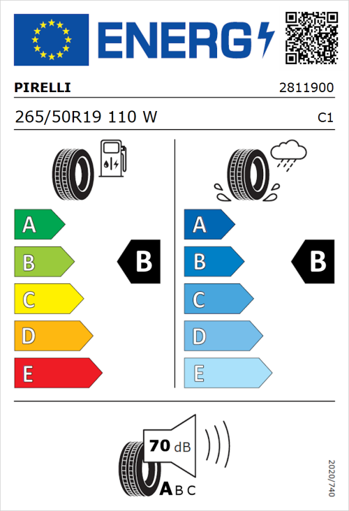 Tyre Label for Pirelli P Zero 265/50R19 110W