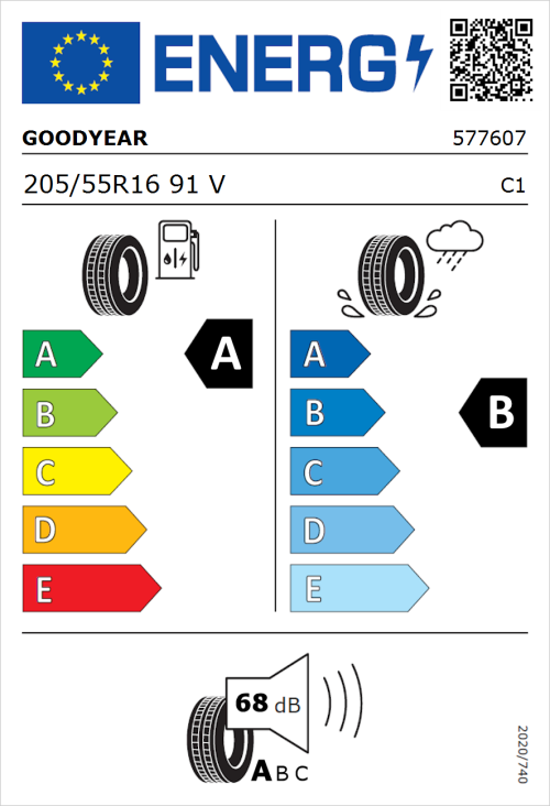 Tyre Label for Goodyear EfficientGrip Performance 205/55R16 91V