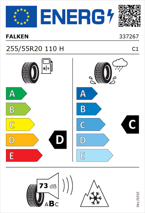 Tyre Label for Falken Wildpeak A/T AT3WA 255/55R20 110H