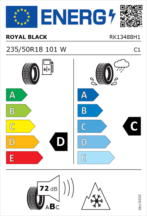 Tyre Label for Royal Black Royal A/S 235/50R18 101W