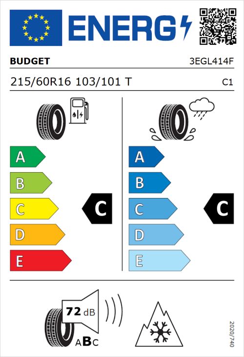 Tyre Label for Budget Budget 215/60R16 103/101T