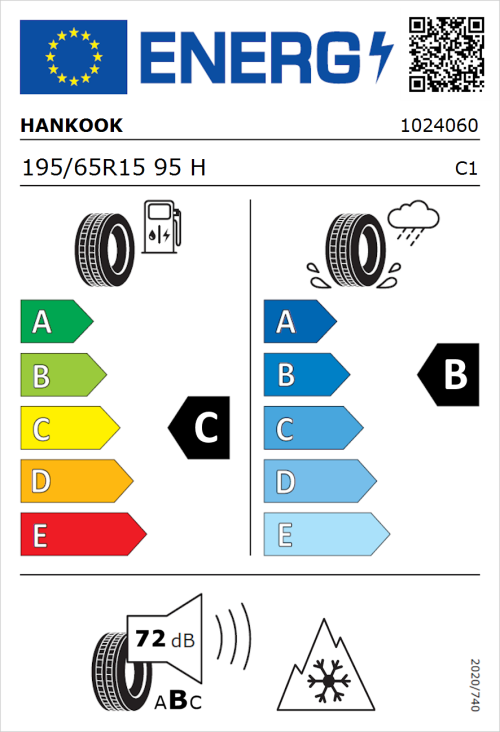 Tyre Label for Hankook Kinergy 4S 2 H750 195/65R15 95H