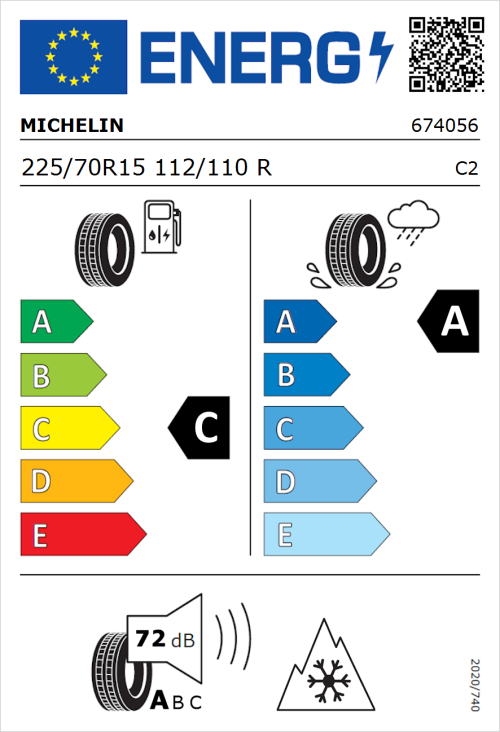 Tyre Label for Michelin CrossClimate Camping 225/70R15 112/110R