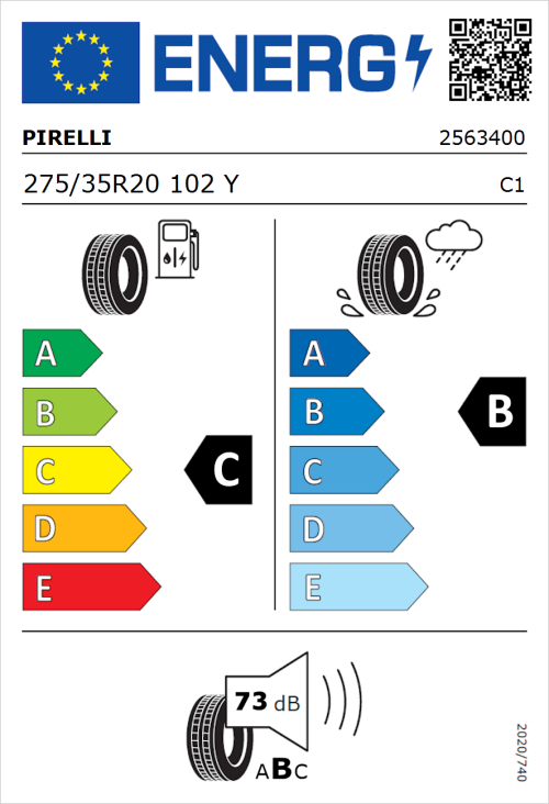 Tyre Label for Pirelli P Zero 275/35R20 102Y
