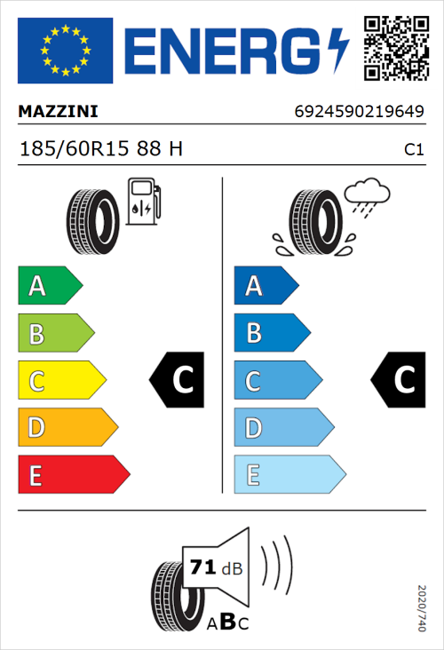 Tyre Label for Mazzini Falconer F1 185/60R15 88H