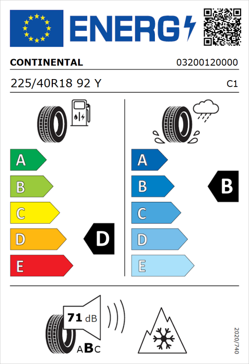 Tyre Label for Continental AllSeasonContact 2 225/40R18 92Y