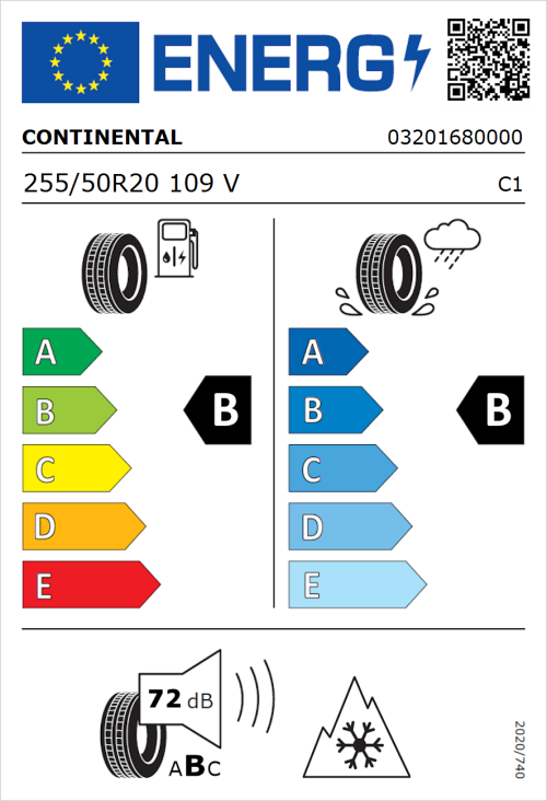 Tyre Label for Continental AllSeasonContact 2 255/50R20 109V
