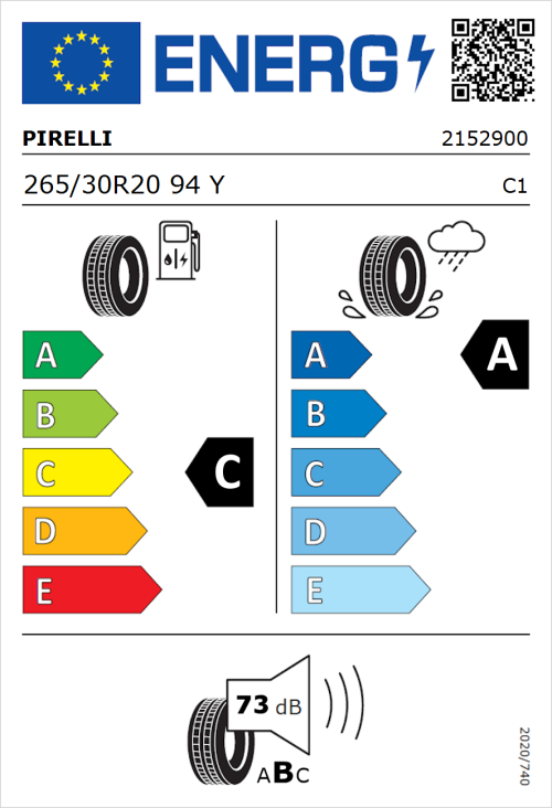 Tyre Label for Pirelli P Zero 265/30R20 94Y