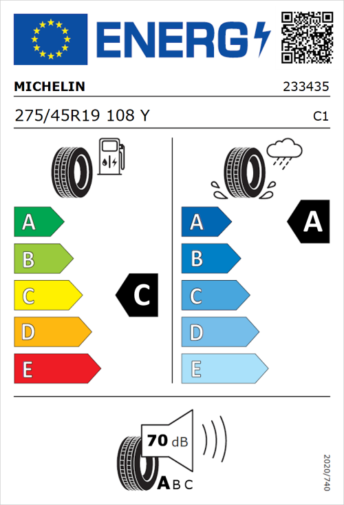 Tyre Label for Michelin Latitude Sport 3 275/45R19 108Y
