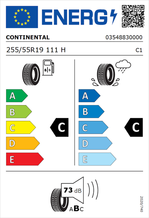 Tyre Label for Continental ContiCrossContact UHP 255/55R19 111H