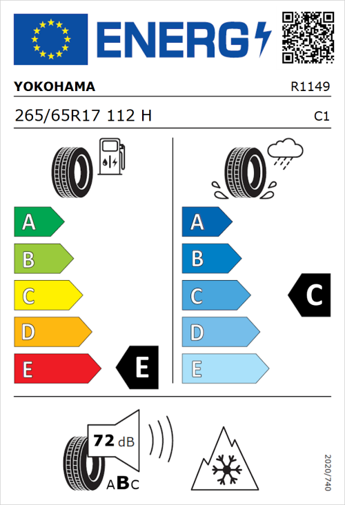 Tyre Label for Yokohama Geolandar-G015 265/65R17 112H